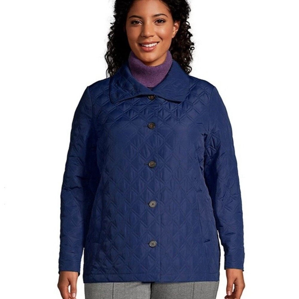 Lands’ End Navy Quilted Full Zip Button Flap Insulated Barn Jacket Women’s 3X